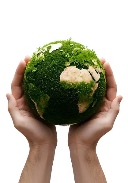 Hands holding a green earth — EVPowerRouter environmental impact